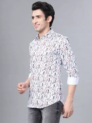 Red Leaf Printed Casual Full Sleeve Cotton Shirt For Men